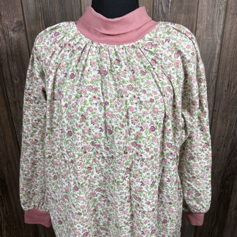 Vermont Country Store Nightgown‎ Sz M Pink Flannel Cotton Turtleneck Cottagecore - Picture 6 of 16
